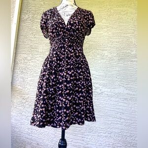 Free People Black Dress with Little Purple and Gold Flowers